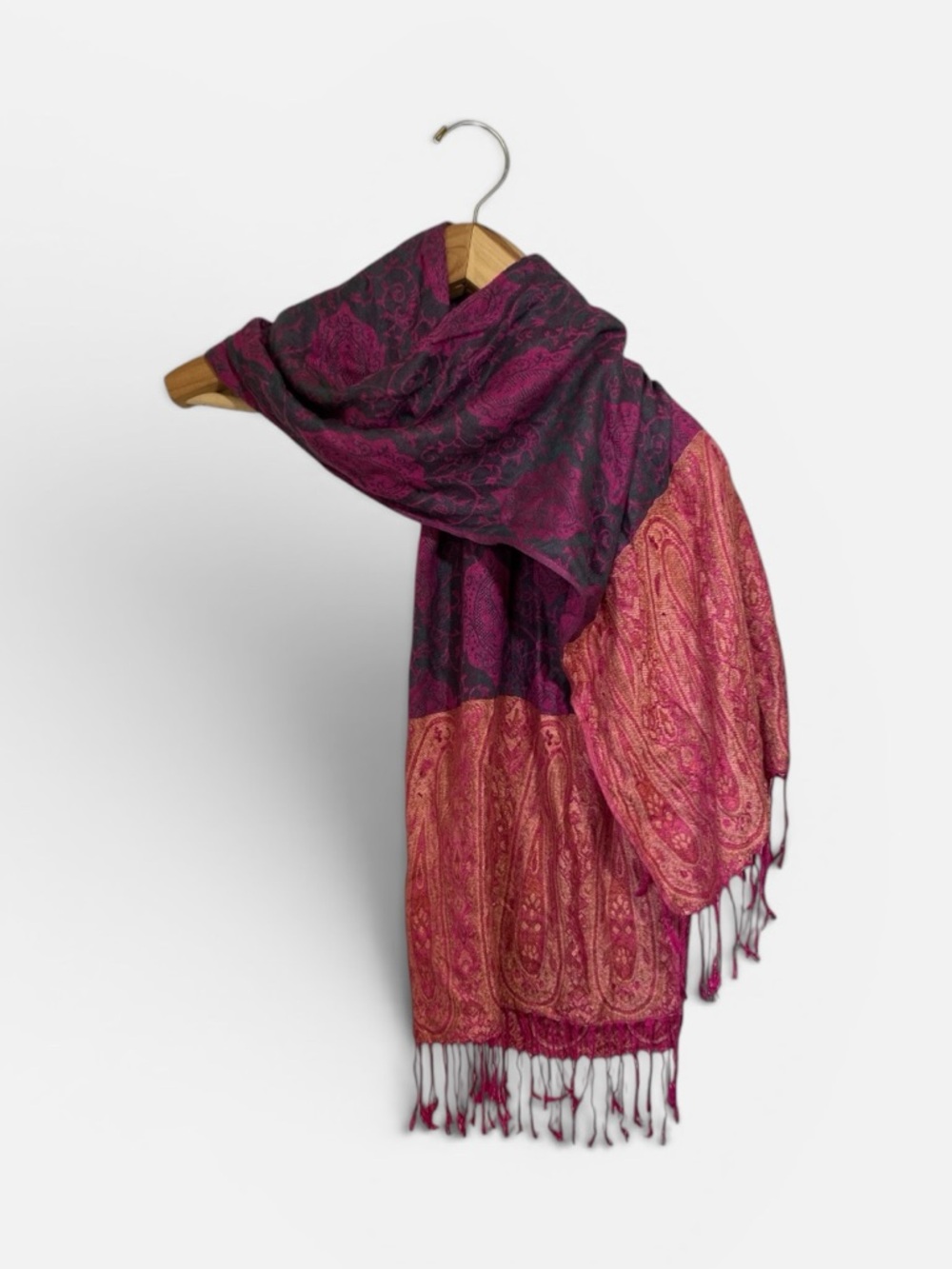 Paisley Pashmina Scarf Coral Pink and Violet
